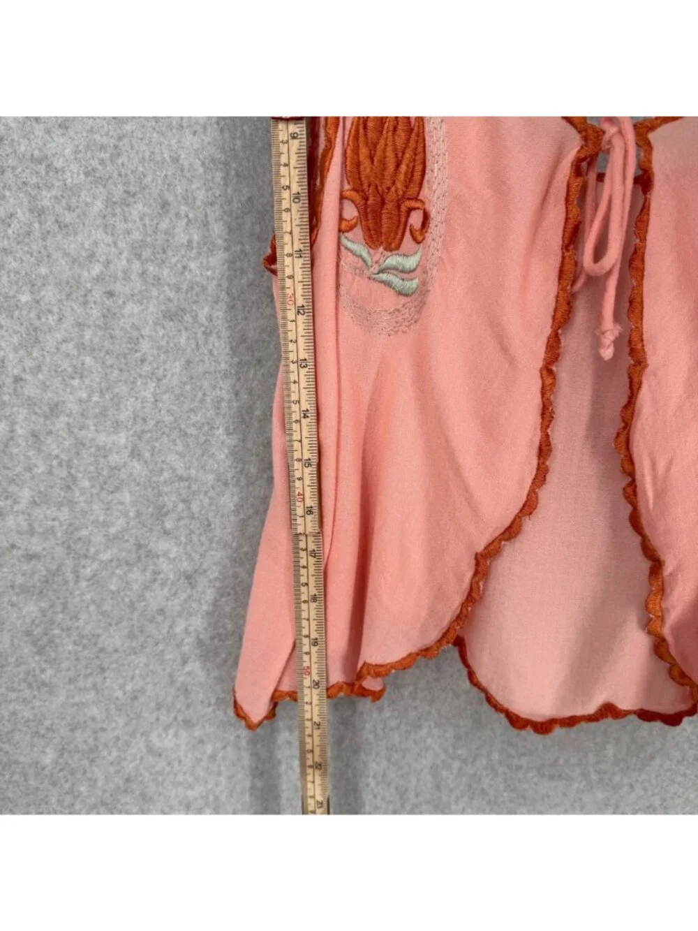 Free People Womens Love Me Two Times Tie Front Top Size M Pink Embroidered Boho - Picture 12 of 13